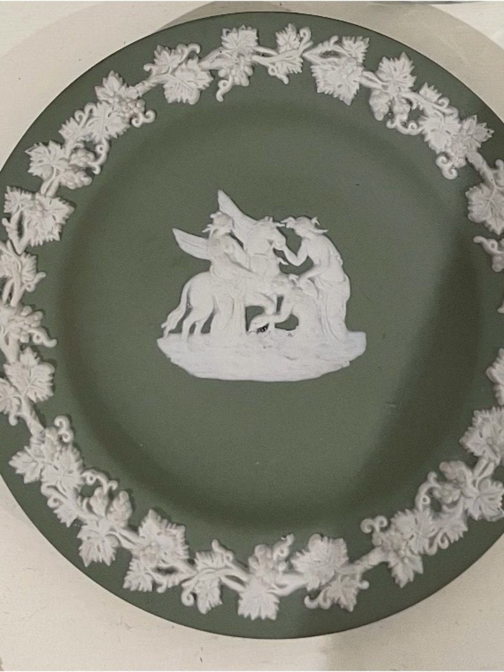 Wedgwood Sage Green Jasperware Plate with White Relief